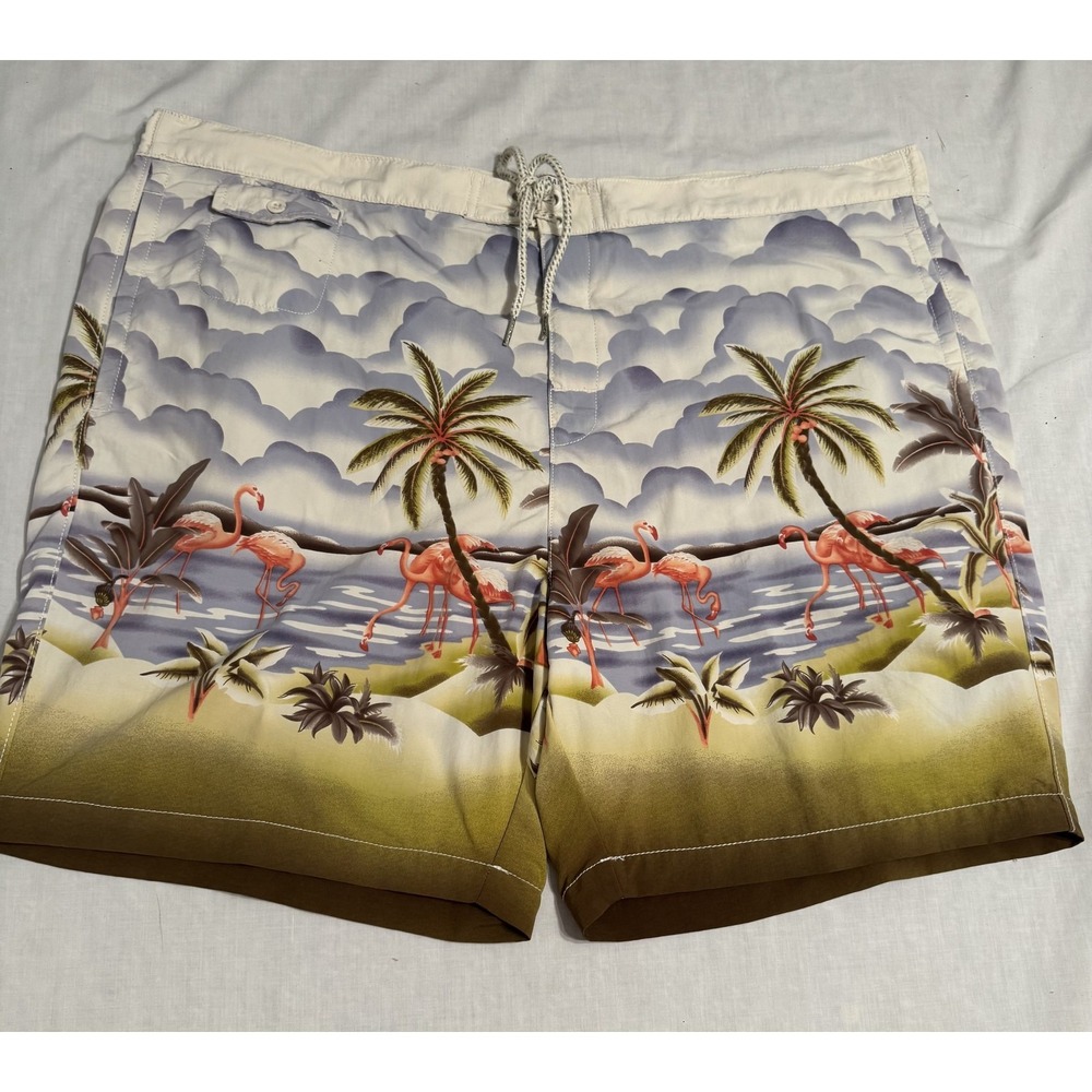 Tommy Bahama Swim Trunks Mens 2XL Flamingo Palm Print Board Shorts Lined Beach
